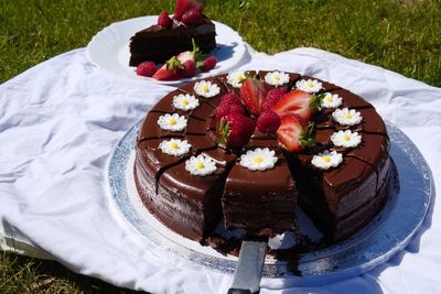 High angle view of cake on plate