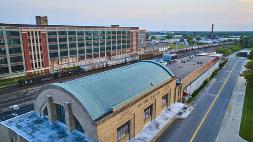 High angle view of city street