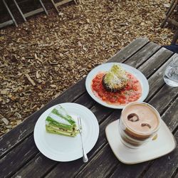 High angle view of breakfast on table