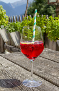 Close-up of wineglass on table