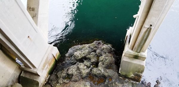 High angle view of boats in lake