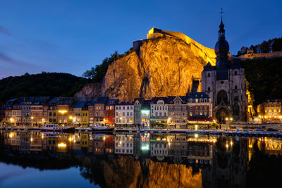Night view of dinant town, belgium