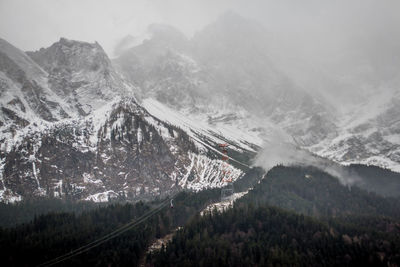 Scenic view of snowcapped mountains during winter