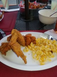 Close-up of breakfast served on table