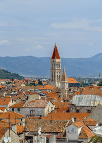 High angle view of buildings in city