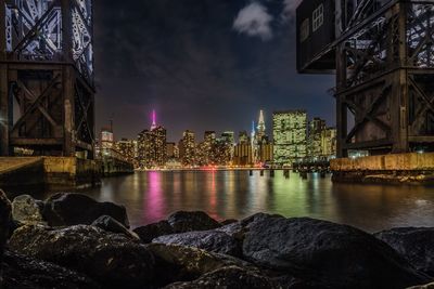 Illuminated cityscape at night