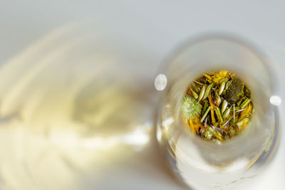 High angle view of tea in cup