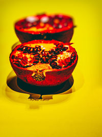 Close-up of cake served on table