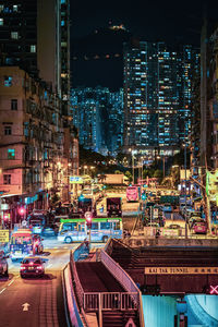 Illuminated buildings in city at night