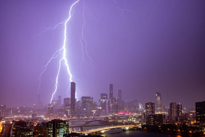 Aerial view of illuminated city against sky at night