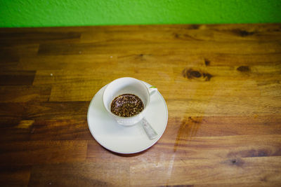 High angle view of coffee on table