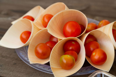 High angle view of food in bowl on table