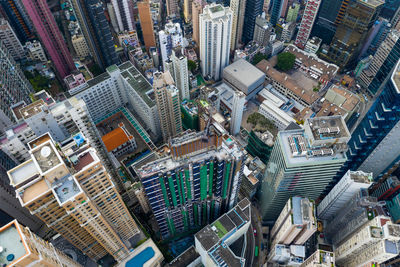 High angle view of modern buildings in city