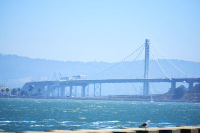 Suspension bridge against blue sky