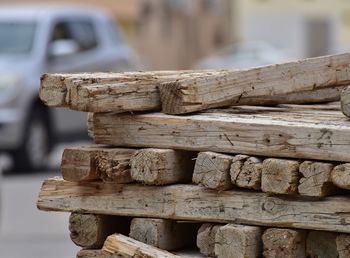 Close-up of stack of logs