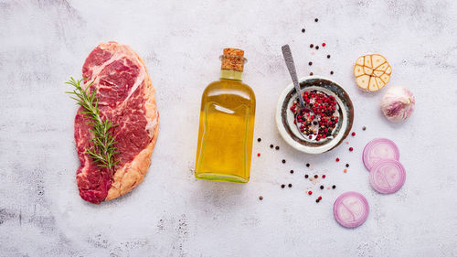 High angle view of food against white background