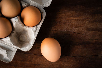 High angle view of eggs on table