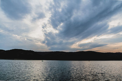 Scenic view of lake against sky during sunset