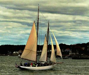 Ship in water against sky