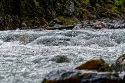 Close-up of water flowing through rocks