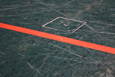 High angle view of corner marking in court