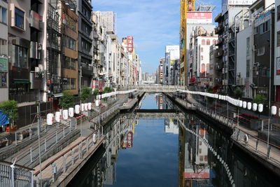 Bridge over canal amidst buildings in city