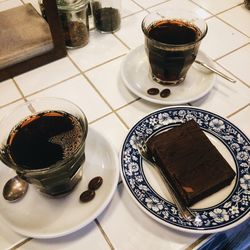 High angle view of coffee on table