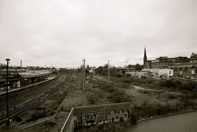 High angle view of railroad tracks against sky