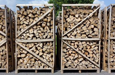 Close-up of stack of firewood