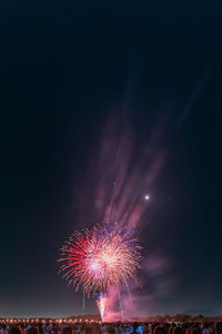 Low angle view of firework display at night