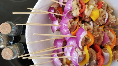 High angle view of fruits in plate