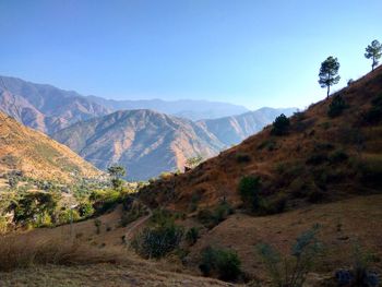 Scenic view of mountains against clear sky