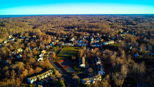 High angle view of city against sky