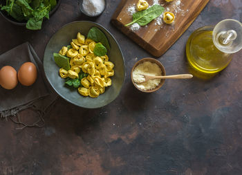 High angle view of food on table