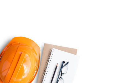 High angle view of pen on table against white background
