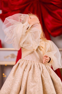 Rear view of woman wearing wedding dress