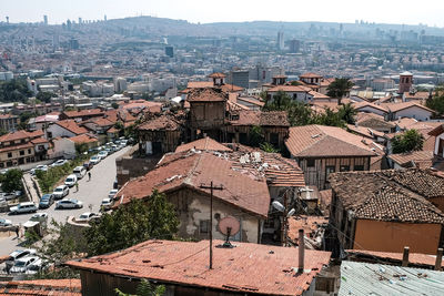 High angle view of old buildings in city in turkey