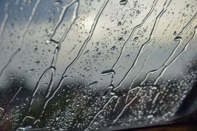 Close-up of raindrops on glass window