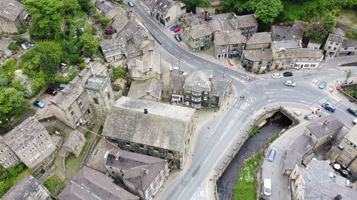 High angle view of city street