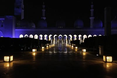 Illuminated mosque at night. 