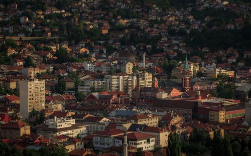 Aerial view of cityscape against sky