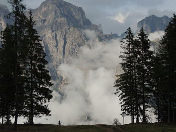 Smoke emitting from volcanic mountain against sky