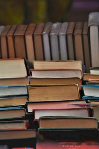 Stack of books on table