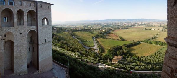 Panoramic view of castle against green landscape