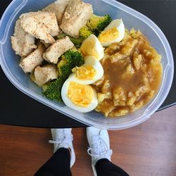 High angle view of food on table