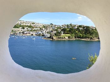 Scenic view of sea seen through window