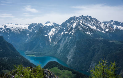 Scenic view of snowcapped mountains against sky