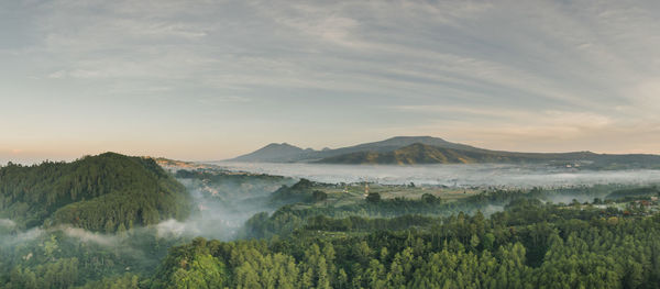 Panoramic view of volcanic landscape against sky