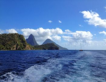 Scenic view of sea against blue sky