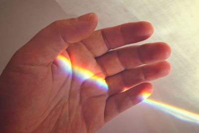 Close-up of person hand holding rainbow